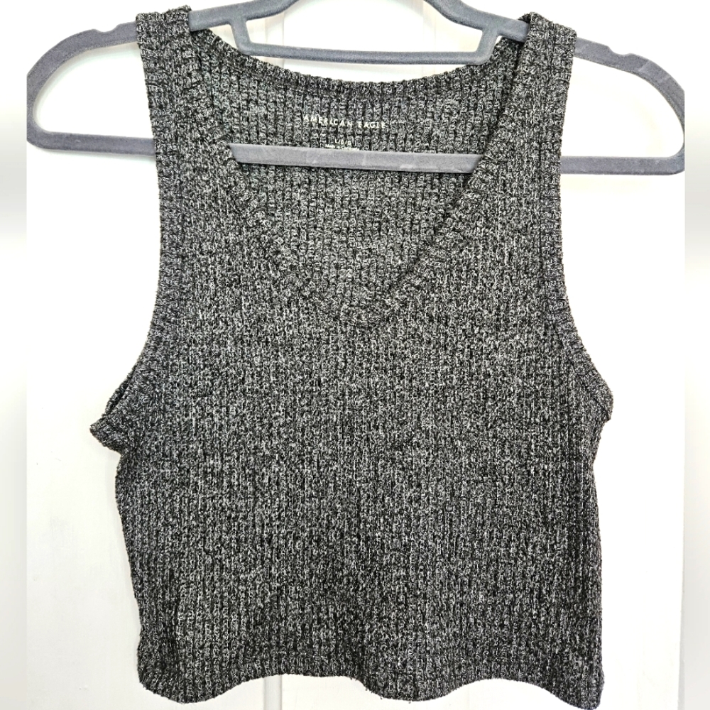 American Eagle Outfitters Ribbed Gray Sweater Cropped Tank Top Large